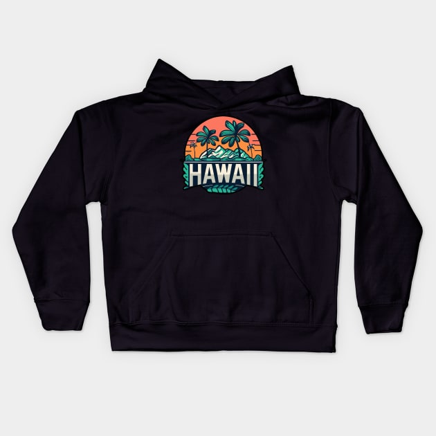 Hawaii Retro Sunset Kids Hoodie by TooplesArt